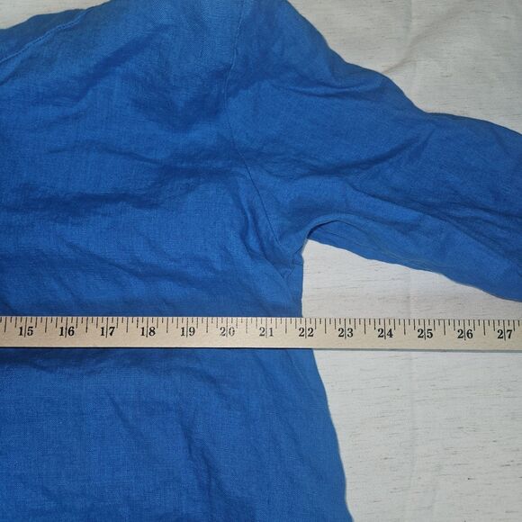 Flax Blue Linen Hooded Tunic Top Med Lagenlook Hood Peasant Fairy Boho Beachy - Picture 5 of 8